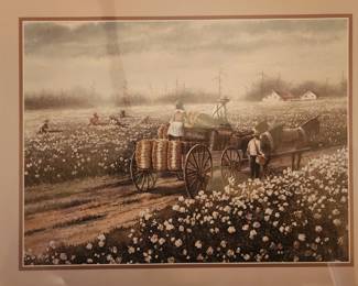 T. Colman, "Cotton Pickers", Black Americana Art, 24 X 20 Lithograph