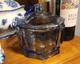 Blue Glass Covered Candy Dish