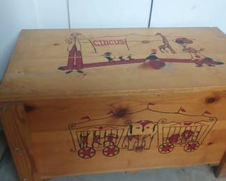 950's Wooden Toy Chest Circus Animals & Clowns