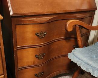 Vintage Drop Leaf 3-Drawer Cabinet Dresser Secretary Desk Home Decor Furniture Curved Wood