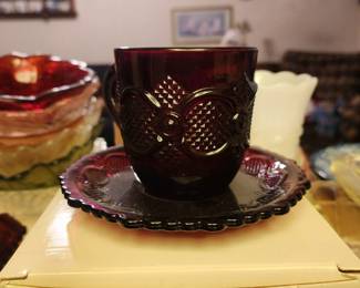 Avon 1876 Cape Cod Coffee Tea Cup and Saucer Ruby Red Glass Collection