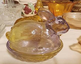 Easter Glass Bunny Rabbit on Nest Basket 