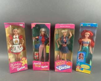 Lot 45 | 4 New Barbies & Little Mermaid Doll