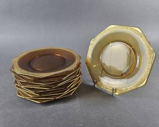 Lot 145 | Vintage Amber Gold Trim Depression Glass Plates
