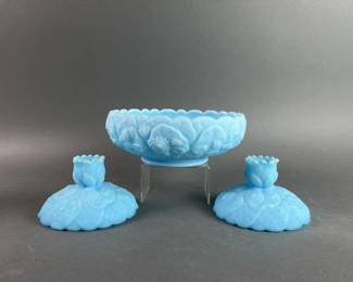 Lot 250 | Vintage Fenton Blue Satin Water Lily Pieces