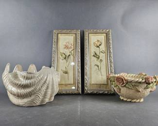 Lot 341 | Vintage Framed Flower Decor & Bowls