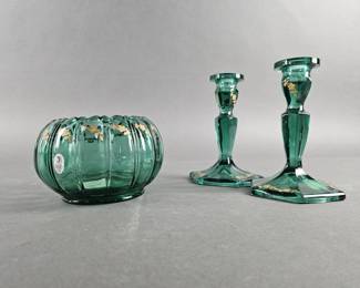 Lot 261 | Vintage Fenton Spruce Green Candle Holders