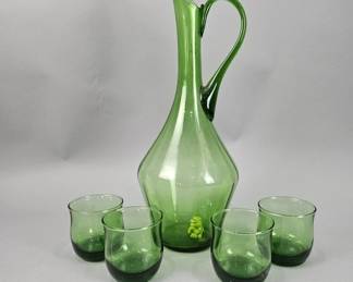 Lot 241 | Green Glass Pitcher and Cup Set