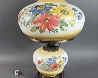 Lot 298 | Floral Gone With The Wind Hurricane Lamp
