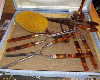 Antique Victorian Tortoise Shell Dressing Table Set