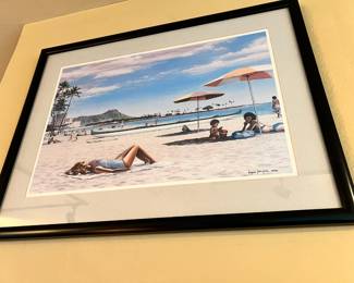 Framed & Matted Print of Sunbathing Beachgoers by Wayne Jackazono