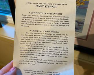 Framed & Matted Litograph "NA KEIKI 'AU" (Children Swimming) by Janet Stewart