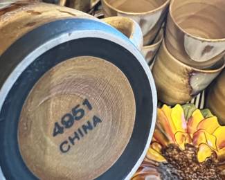 Set of 9 Brown/Cream Pottery Coffee Mugs