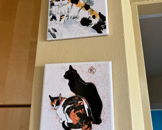 Cotto Petrus Black & Orange Cat Painted Tile