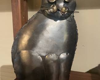 Handmade Folk Art Metal Cat Sculpture
