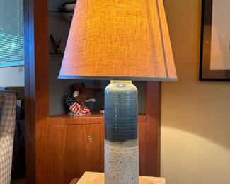 Blue & White Speckled Stoneware Pottery Table Lamp
