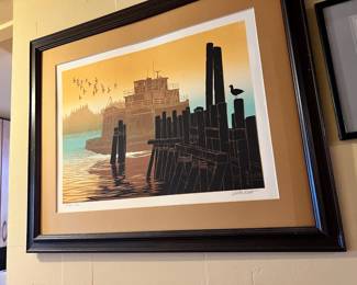 Framed & Matted Lithograph “Ferry Dock” by Walton Butts