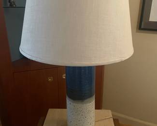 Blue & White Speckled Stoneware Pottery Table Lamp