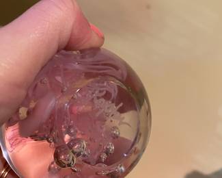 Blown Glass Clear & Pink Sphere Paperweight