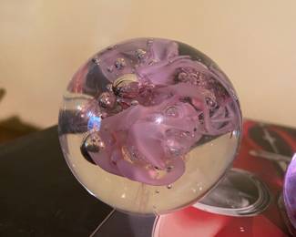 Blown Glass Clear & Pink Sphere Paperweight