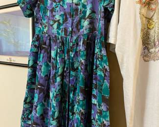 1980's Teal/Purple Floral Dress