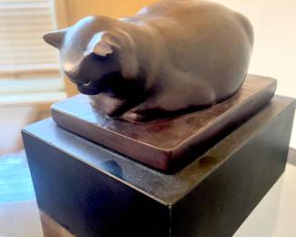 Alvastone Replica Bronze Cat Statue after Jane Poupelet "Sleeping Fat Cat"