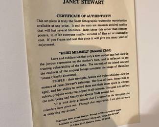 Framed & Matted Litograph "KEIKI MILIMILI" (Beloved Child)by Janet Stewart