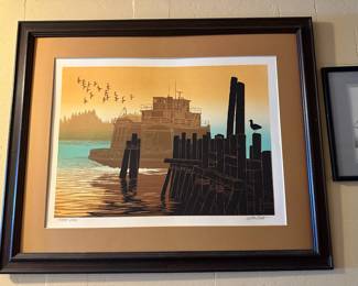 Framed & Matted Lithograph “Ferry Dock” by Walton Butts