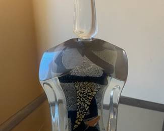 Black/Clear Abstract Pattern Blown Glass Decanter