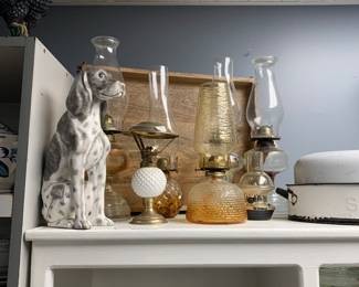 Dog and assorted oil lamps $10-25