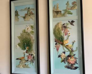 Beautiful Asian mother of pearl peacock panels (pair)