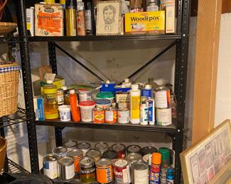 Household cleaning supplies and paint