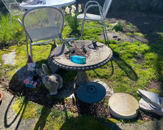 Garden items, bird bath