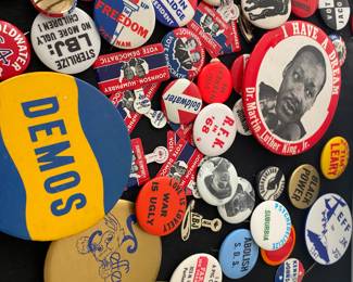 Vintage Political and 60's era hippie pins