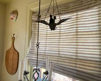 Norwegian Hammered Iron Chandelier, Bronze Chinese Flying goose