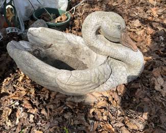 Concrete swan planter