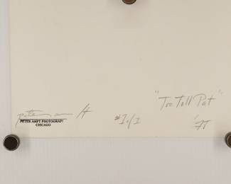 Back of "Too Tall Pat", 1978, signed Peter Amft black + white silver gelatin photograph, Peter Amft Photography Chicago, Numbered edition 1/1