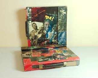 Another view of the pair of Peter Amft portfolio boxes collaged by the artist featuring Chicago Blues musicians