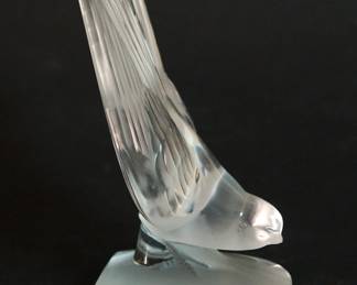 Side view of signed Lalique Hirondelles Swallow paperweight/bookend, made in France