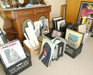 Assorted prints, posters, paintings, and original art