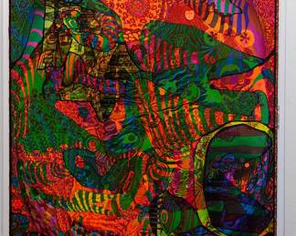 Overprint of "Pipe Dreams" by East Totem West and "The Eternal Now" copyright 1968 by Celestial Arts No.7, screen-printed blacklight poster