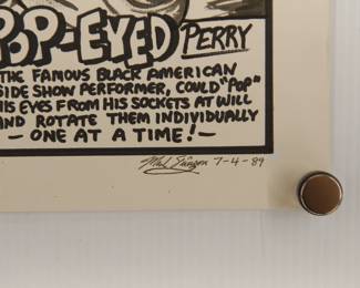 Detail of "Stranger Than Fiction" comic by Mark Frierson, signed and dated 7-4-89