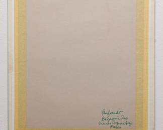 Back of Robert Amft print "Balaam's Ass", c.1979, a satire of Rembrandt's "Balaam and the Donkey" at Museé Cognacq-Jay, Paris, signed RA '79 at top right