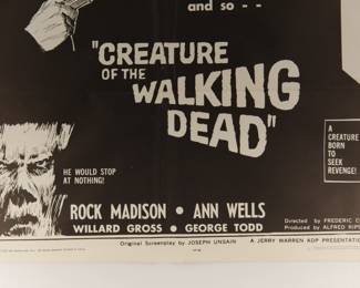Detail of Creature of Walking Dead, vintage B-Movie stamped and numbered poster 65/172
