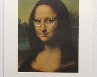 Original Robert Amft print of Leonardo Da Vinci's Mona Lisa wearing spectacles, c. 1976