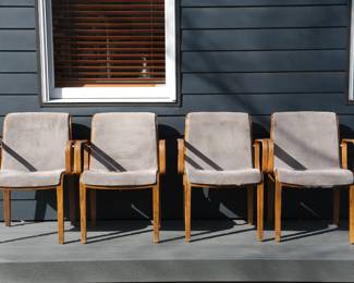 Set of four Knoll bentwood chairs, with original Knoll International sticker, July 21, 1978