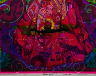 Detail of another version of overprint of "...Splendid Thing", copyright 1969 by Celestial Arts, CA46 and "I am Beautiful" copyright 1971 by Celestial Arts, CA98, part of "The Overprints" made in the late 1960's/early 1970s by Joe McHugh, Nick Nickolds, and Sätty, screen-printed blacklight posters