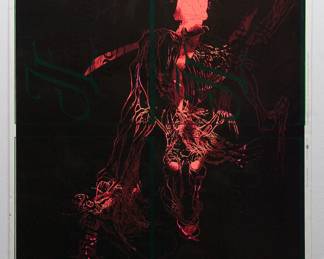 Overprint of "Night Mare" copyright 1969 by Celestial Arts CA24 and "She" copyright 1969 by Celestial Arts CA33, part of "The Overprints" made in the late 1960s/early 1970s by Joe McHugh, Nick Nickolds, and Sätty, screen-printed blacklight posters