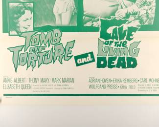 Detail of Tomb of Torture and Cave of the Living Dead double feature, vintage B-Movie poster