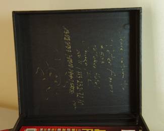 Interior cover of first Peter Amft portfolio boxes collaged by the artist featuring Chicago Blues musicians